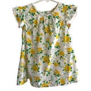 Sweet Magnolia Dress 3T Yellow Green Floral Ruffle Sleeves Lined